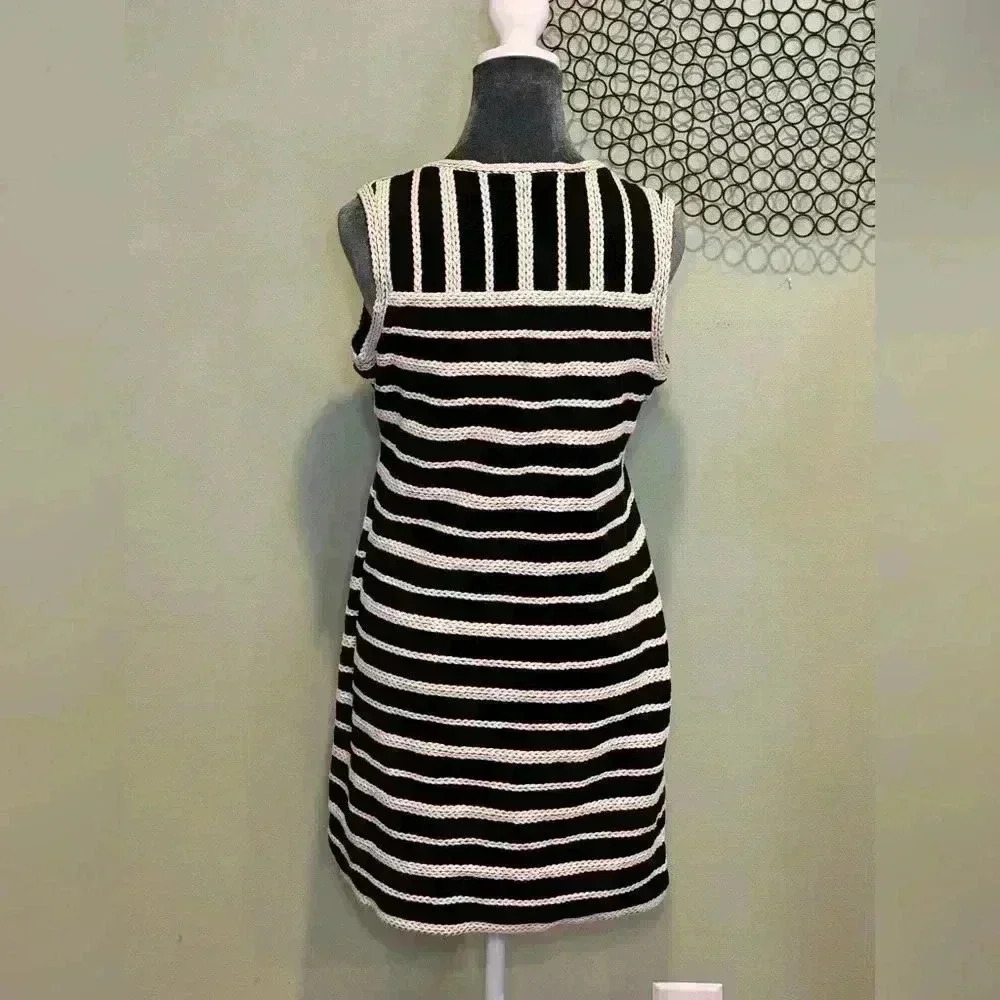 Max Studio Sleeveless Knit Striped Mini Dress Black Cream Nautical Size L - Picture 4 of 4